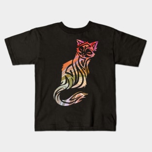 Ornate Abstract Cat Colorful Illustration Kids T-Shirt